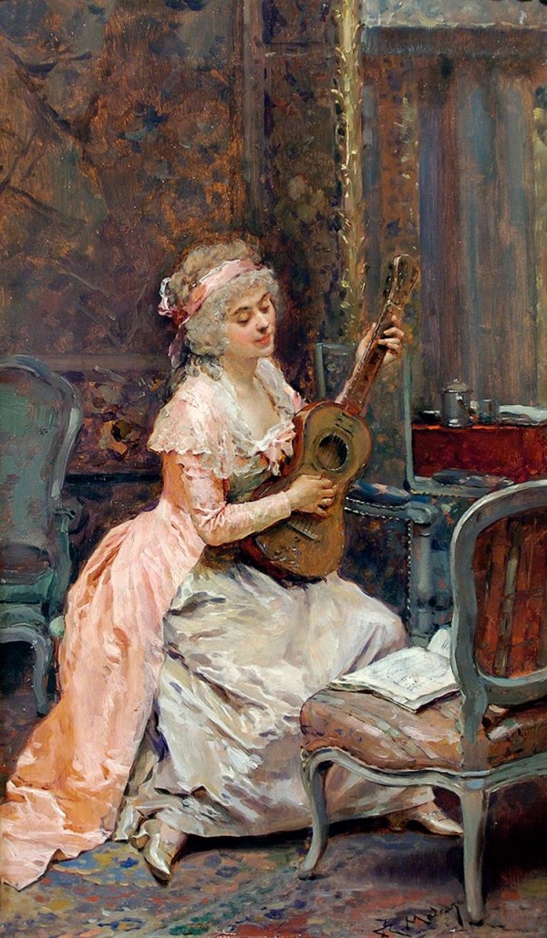 A woman playing the quitar by Ricardo de Madrazo y Garreta